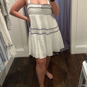 White Sleeveless Dress with Embroidered Details